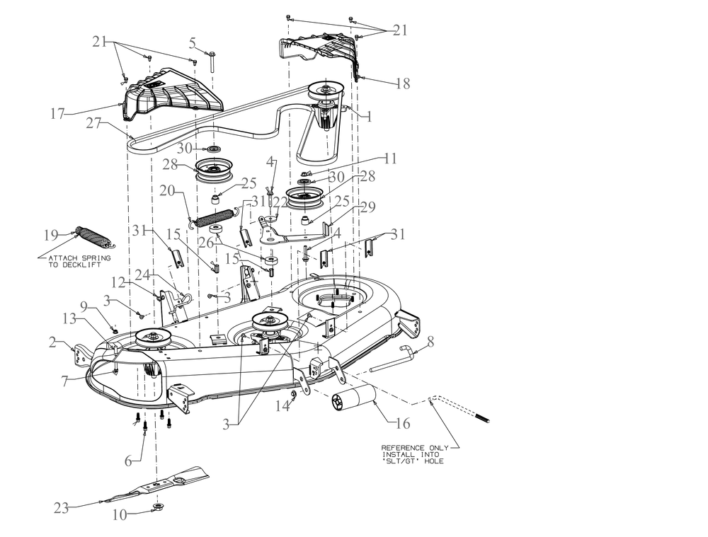Deck Diagram and Parts List for XT1-GT50KH (14BQA3CQ010)(2021) Cub Cadet Lawn Tractor